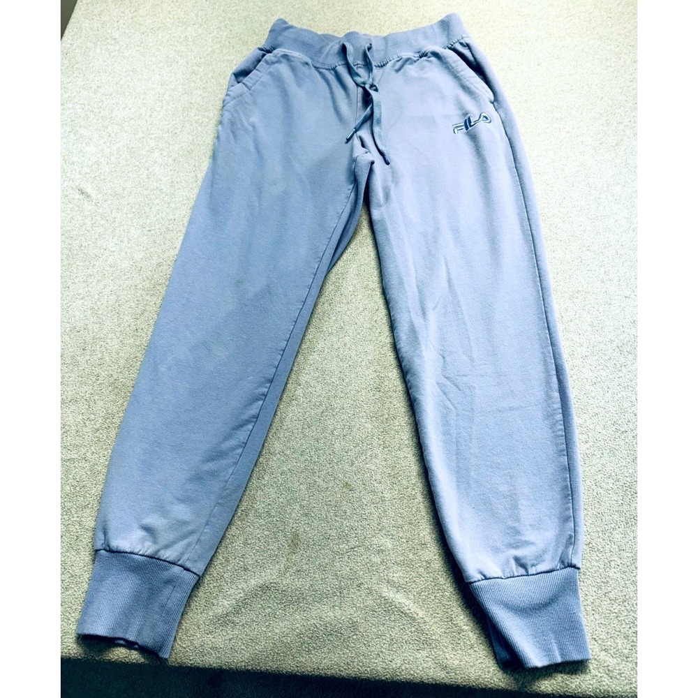 FILA Womens S Light Blue Jogger Sweatpants Embroidered Logo Drawstring Cuffed